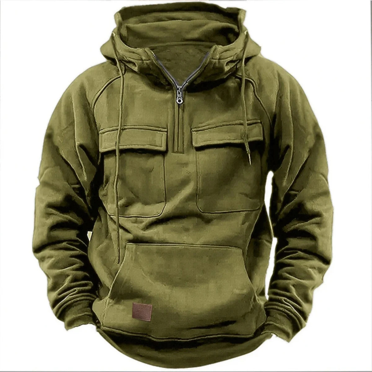 New Autumn-Winter Men’s Multi-Pocket Hoodie – Solid-Color Casual Pullover with Streetwear Patch Design | CR8MODE