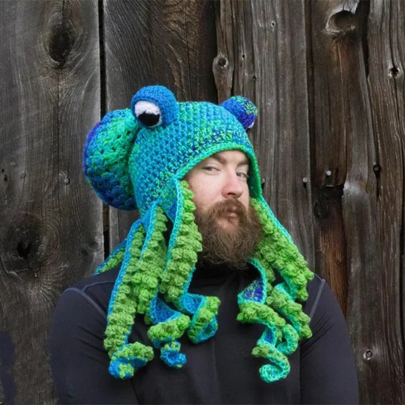 New Creative Hip Hop Octopus Knit Hat – Funny 3D Tentacle Beanie Cap with Cartoon Eyes | Men & Women Halloween Party Couples Skull Cap
