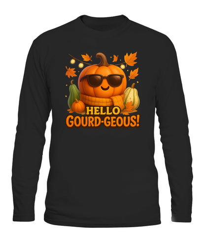 Hello Gourd-Geous Unisex Autumn Sweatshirt- CR8-MODE Black Long Sleeve Sweatshirt – Bella + Canvas 3501 | Premium Unisex Jersey, Modern Streetwear Essential