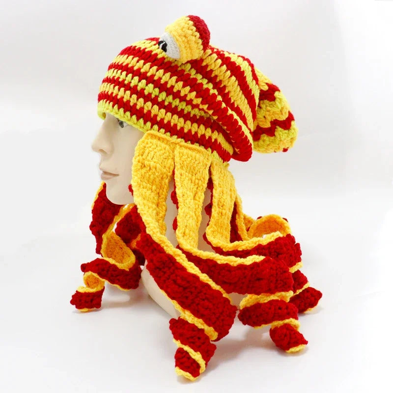 New Creative Hip Hop Octopus Knit Hat – Funny 3D Tentacle Beanie Cap with Cartoon Eyes | Men & Women Halloween Party Couples Skull Cap