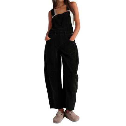  Women’s Corduroy Overall Barrel Wide-Leg Bib Pants – Adjustable Romper Jumpsuit with Pockets for Fall & Winter