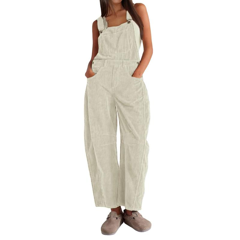  Women’s Corduroy Overall Barrel Wide-Leg Bib Pants – Adjustable Romper Jumpsuit with Pockets for Fall & Winter