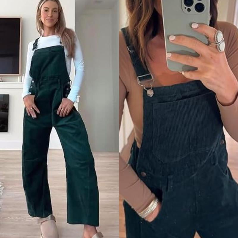  Women’s Corduroy Overall Barrel Wide-Leg Bib Pants – Adjustable Romper Jumpsuit with Pockets for Fall & Winter