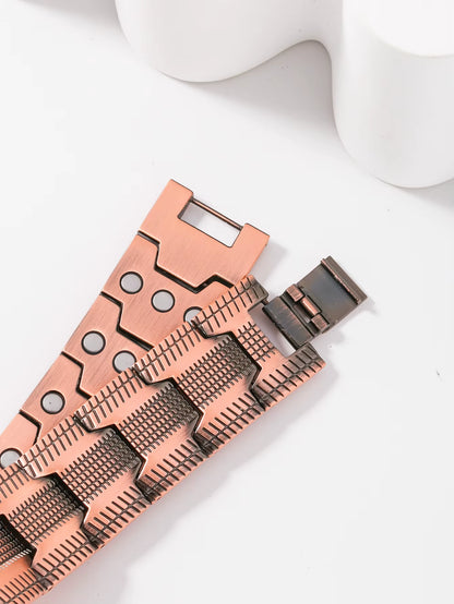 Red Copper Men’s Retro Magnetic Therapy Bracelet – Ultra Wide Three-Row Design for Style & Wellness