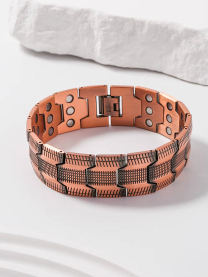  Red Copper Men’s Retro Magnetic Therapy Bracelet – Ultra Wide Three-Row Design for Style & Wellness