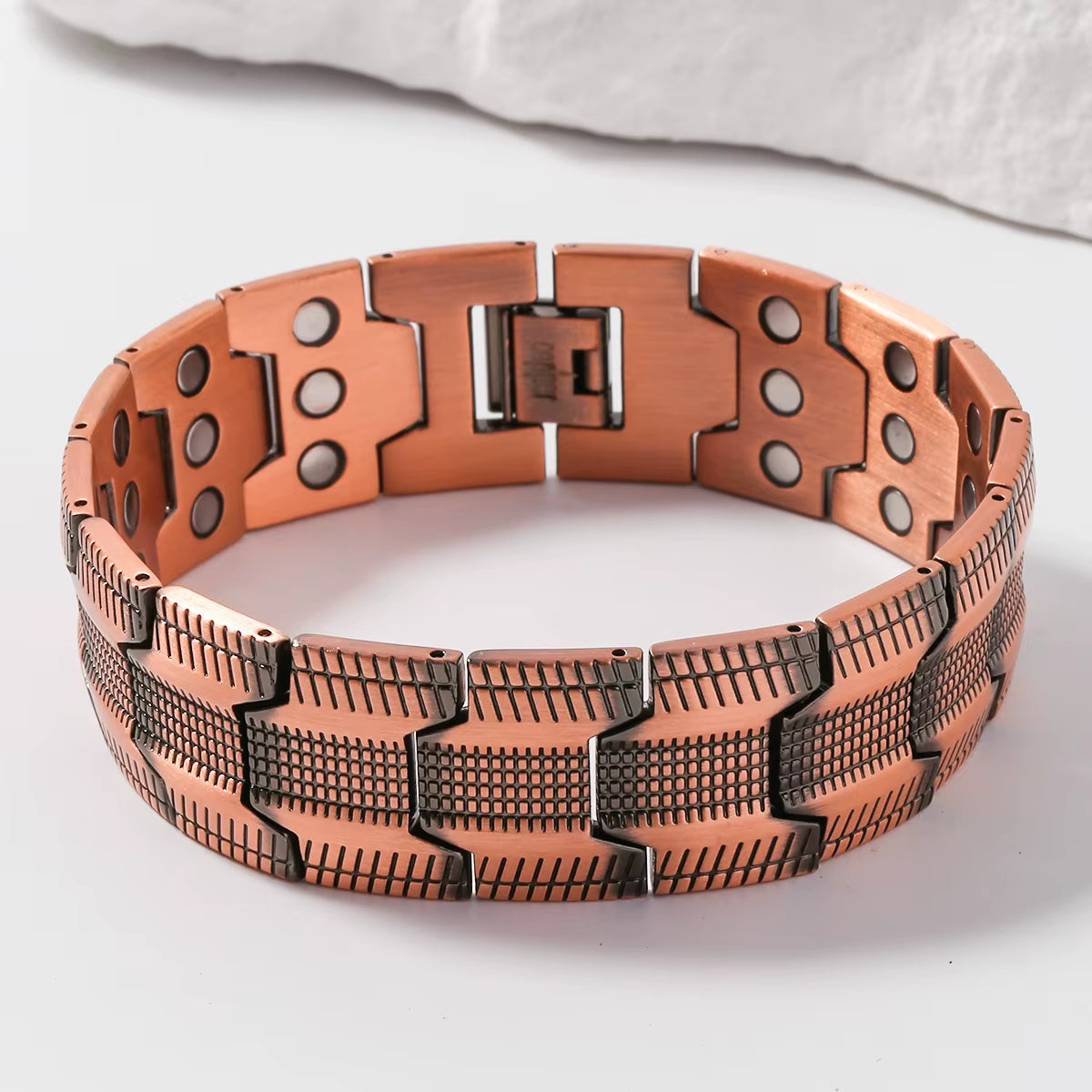  Red Copper Men’s Retro Magnetic Therapy Bracelet – Ultra Wide Three-Row Design for Style & Wellness
