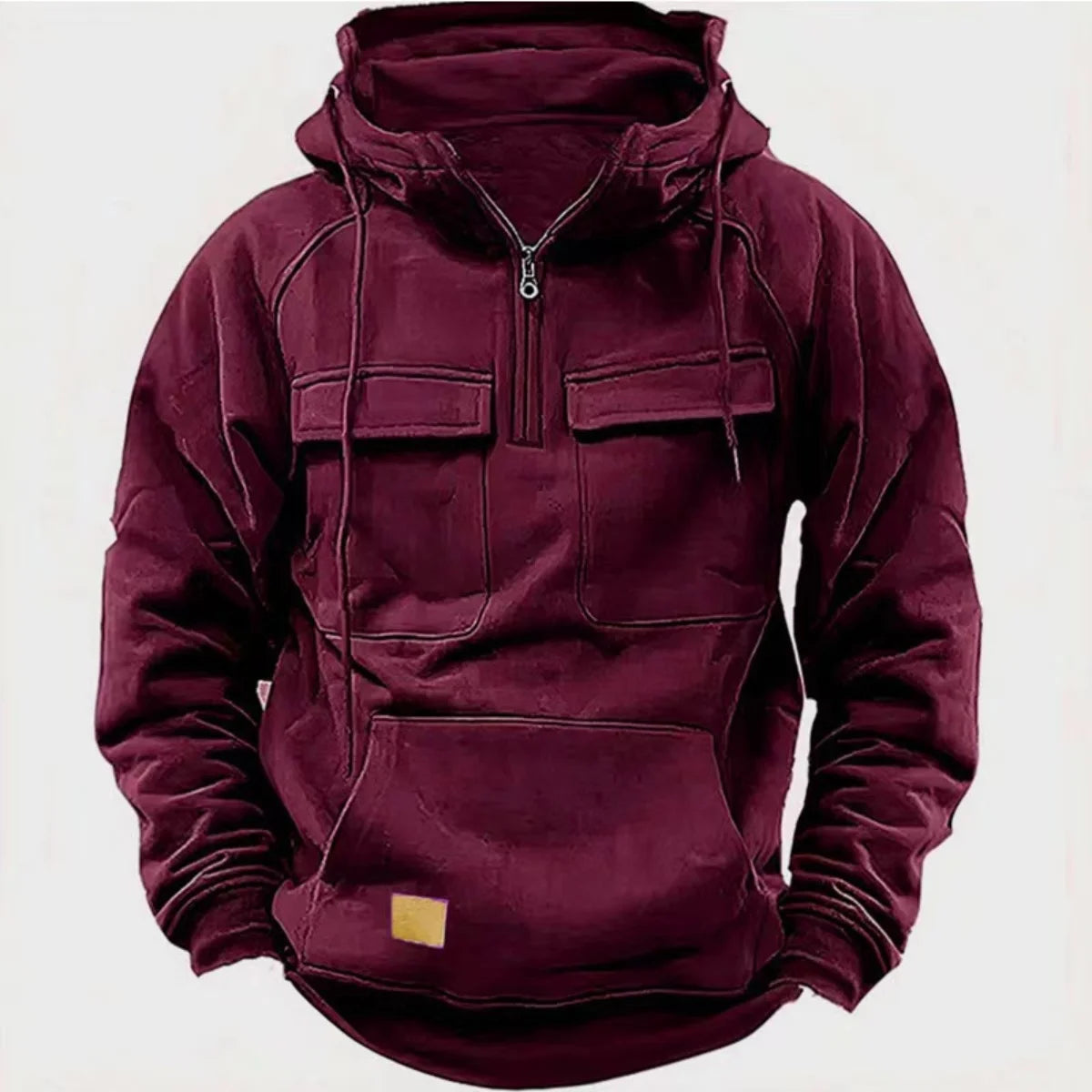 New Autumn-Winter Men’s Multi-Pocket Hoodie – Solid-Color Casual Pullover with Streetwear Patch Design | CR8MODE