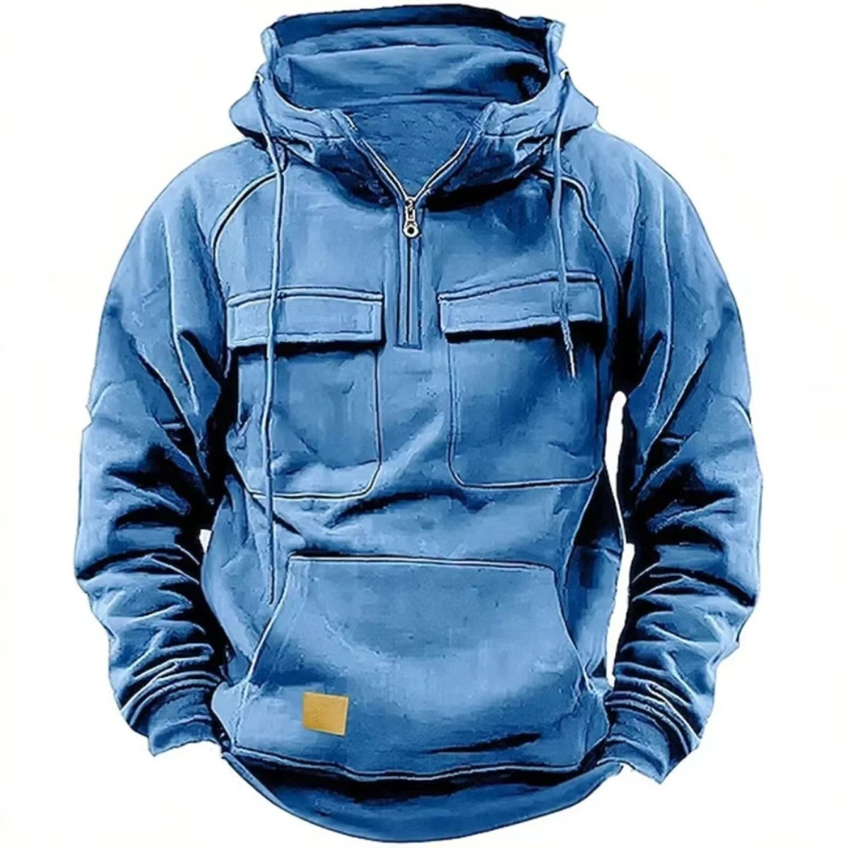 New Autumn-Winter Men’s Multi-Pocket Hoodie – Solid-Color Casual Pullover with Streetwear Patch Design | CR8MODE