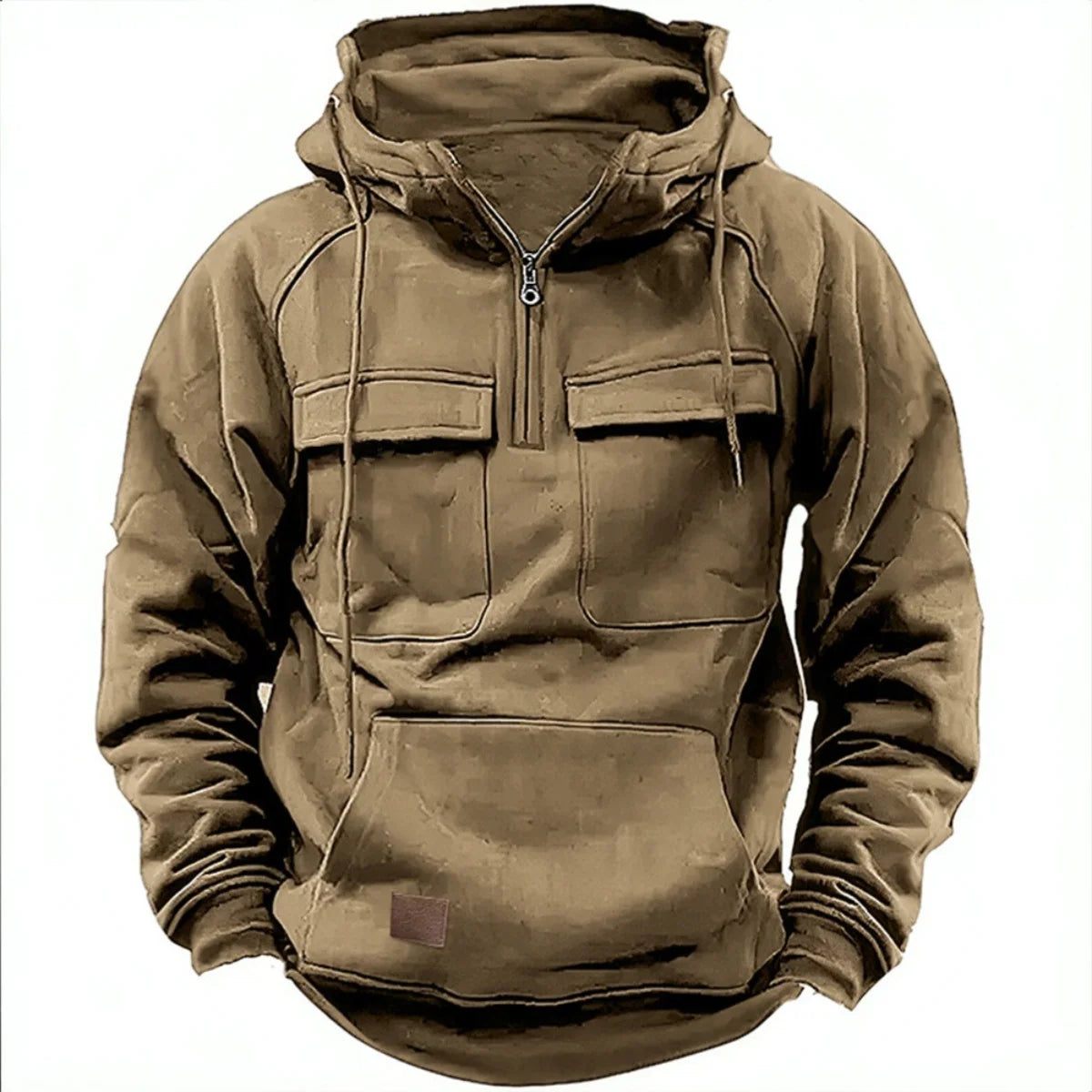 New Autumn-Winter Men’s Multi-Pocket Hoodie – Solid-Color Casual Pullover with Streetwear Patch Design | CR8MODE