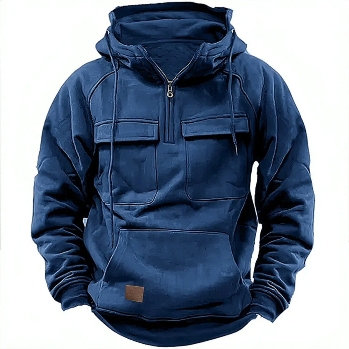 New Autumn-Winter Men’s Multi-Pocket Hoodie – Solid-Color Casual Pullover with Streetwear Patch Design | CR8MODE