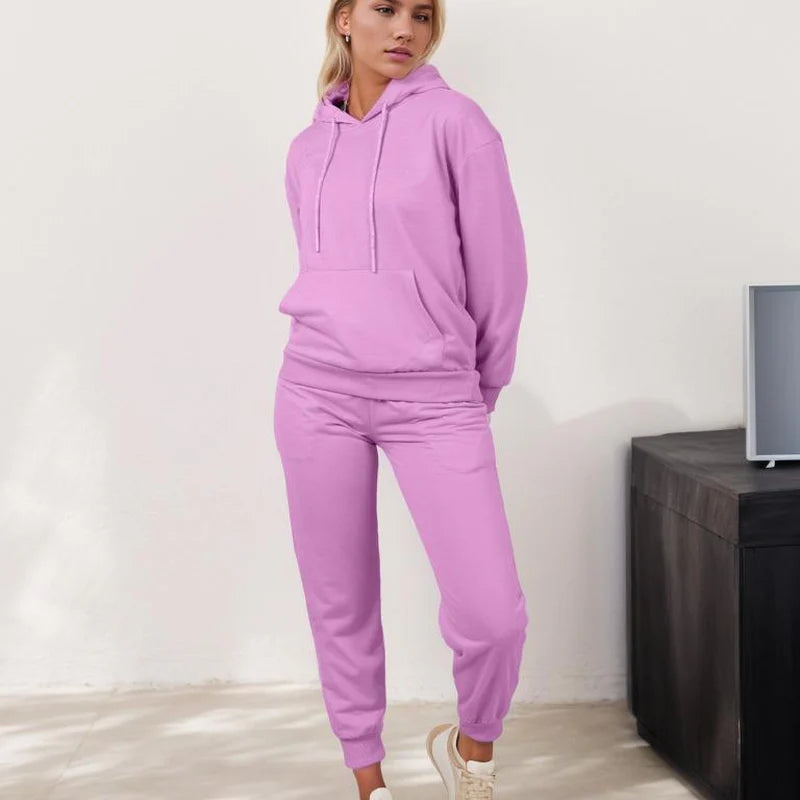 Red Marine Women’s Hoodie Set – Plaid Long Sleeve Two-Piece Outfit for Casual & Street Fashion