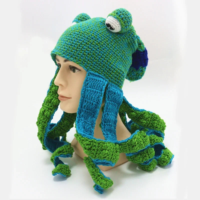 New Creative Hip Hop Octopus Knit Hat – Funny 3D Tentacle Beanie Cap with Cartoon Eyes | Men & Women Halloween Party Couples Skull Cap