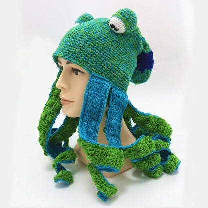 New Creative Hip Hop Octopus Knit Hat – Funny 3D Tentacle Beanie Cap with Cartoon Eyes | Men & Women Halloween Party Couples Skull Cap
