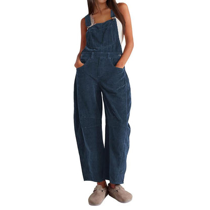  Women’s Corduroy Overall Barrel Wide-Leg Bib Pants – Adjustable Romper Jumpsuit with Pockets for Fall & Winter