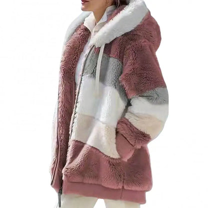 CR8MODE Women’s Fleece Color Block Parka – Autumn Winter Warm Hooded Coat with Zipper Closure