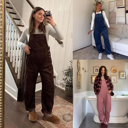  Women’s Corduroy Overall Barrel Wide-Leg Bib Pants – Adjustable Romper Jumpsuit with Pockets for Fall & Winter