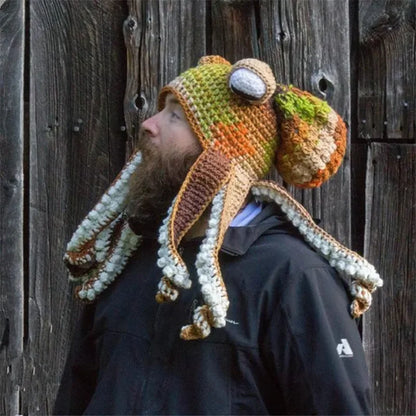 New Creative Hip Hop Octopus Knit Hat – Funny 3D Tentacle Beanie Cap with Cartoon Eyes | Men & Women Halloween Party Couples Skull Cap