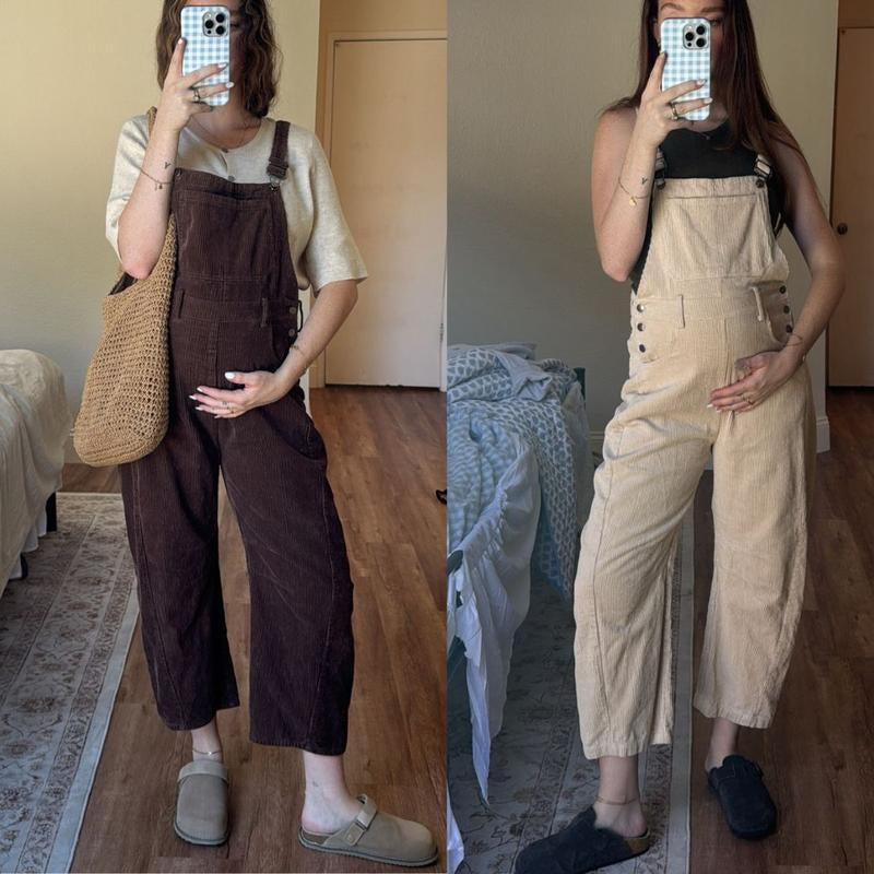  Women’s Corduroy Overall Barrel Wide-Leg Bib Pants – Adjustable Romper Jumpsuit with Pockets for Fall & Winter
