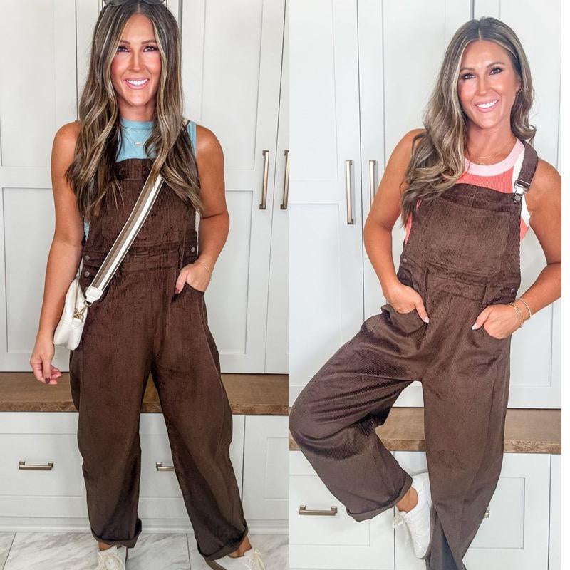  Women’s Corduroy Overall Barrel Wide-Leg Bib Pants – Adjustable Romper Jumpsuit with Pockets for Fall & Winter