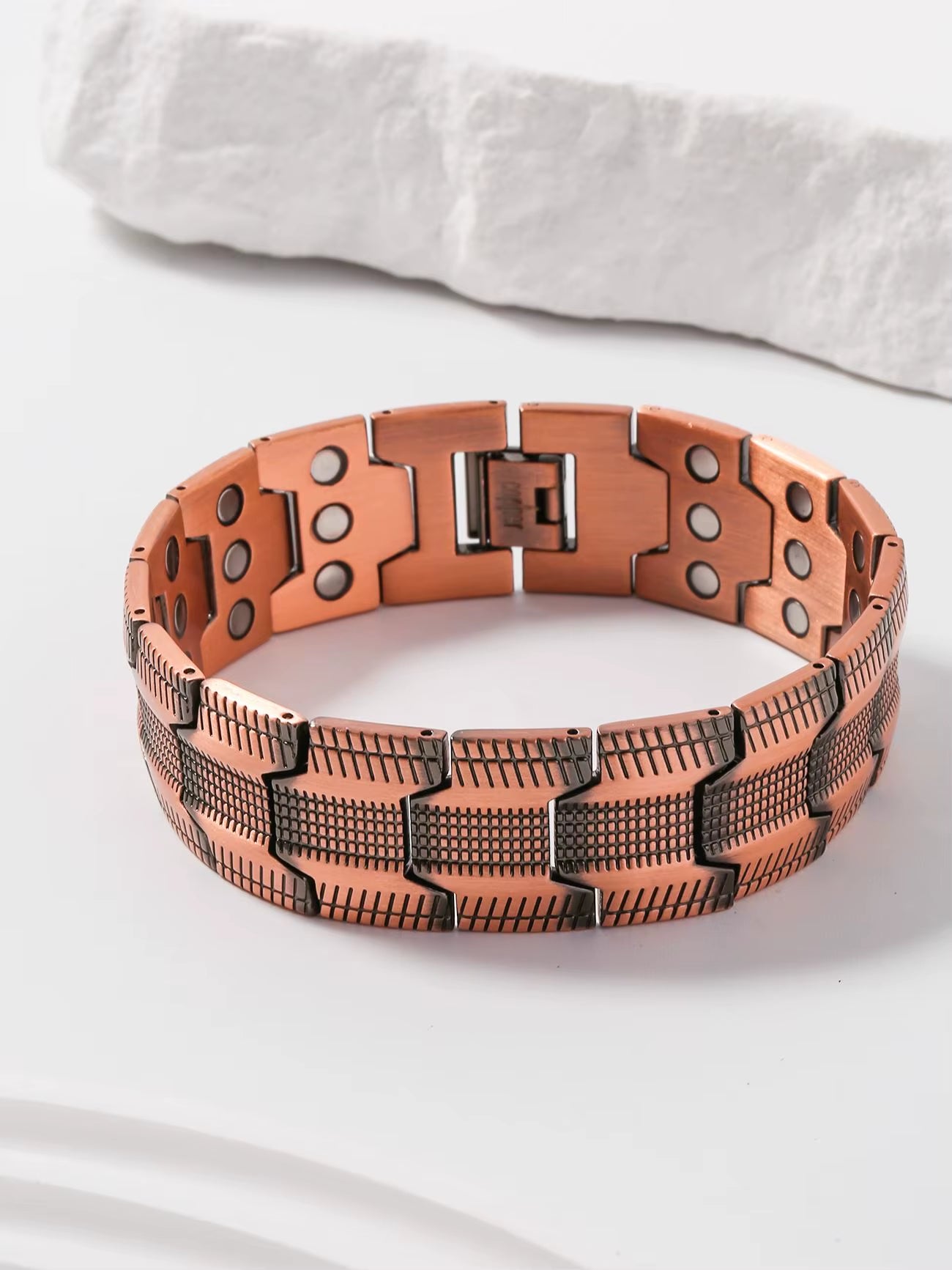  Red Copper Men’s Retro Magnetic Therapy Bracelet – Ultra Wide Three-Row Design for Style & Wellness