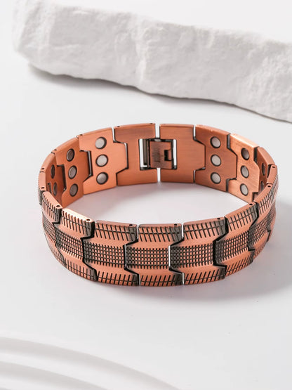  Red Copper Men’s Retro Magnetic Therapy Bracelet – Ultra Wide Three-Row Design for Style & Wellness
